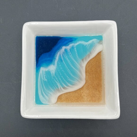 Ocean Jewelry Tray Beach Ring Dish Ceramic Resin Trinket Dish Square 4"‎ - Picture 1 of 4